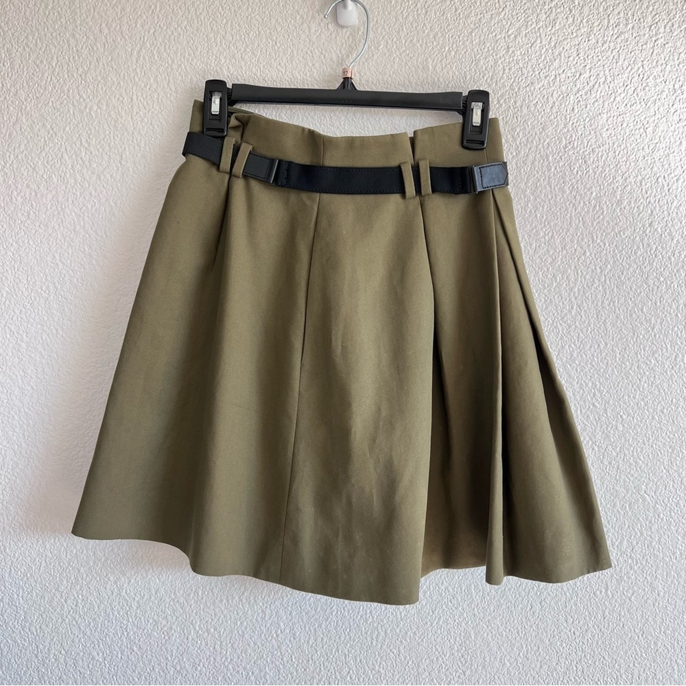 Jason Wu Miss Wu Women’s Olive Green Pleated Belted‎ Mini Skirt